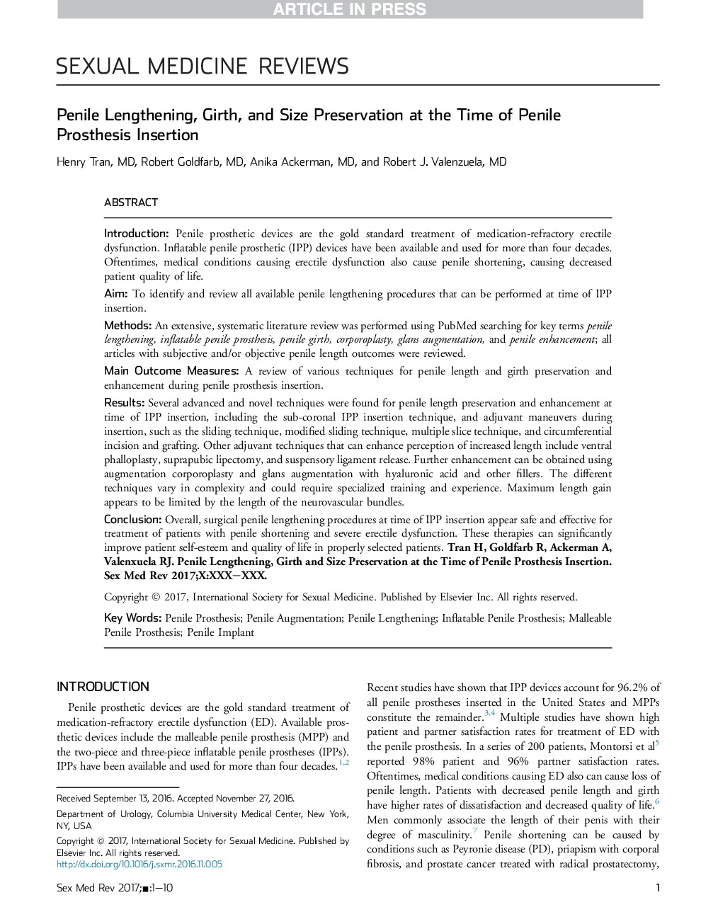 Penile Lengthening, Girth, and Size Preservation at the Time of Penile Prosthesis Insertion