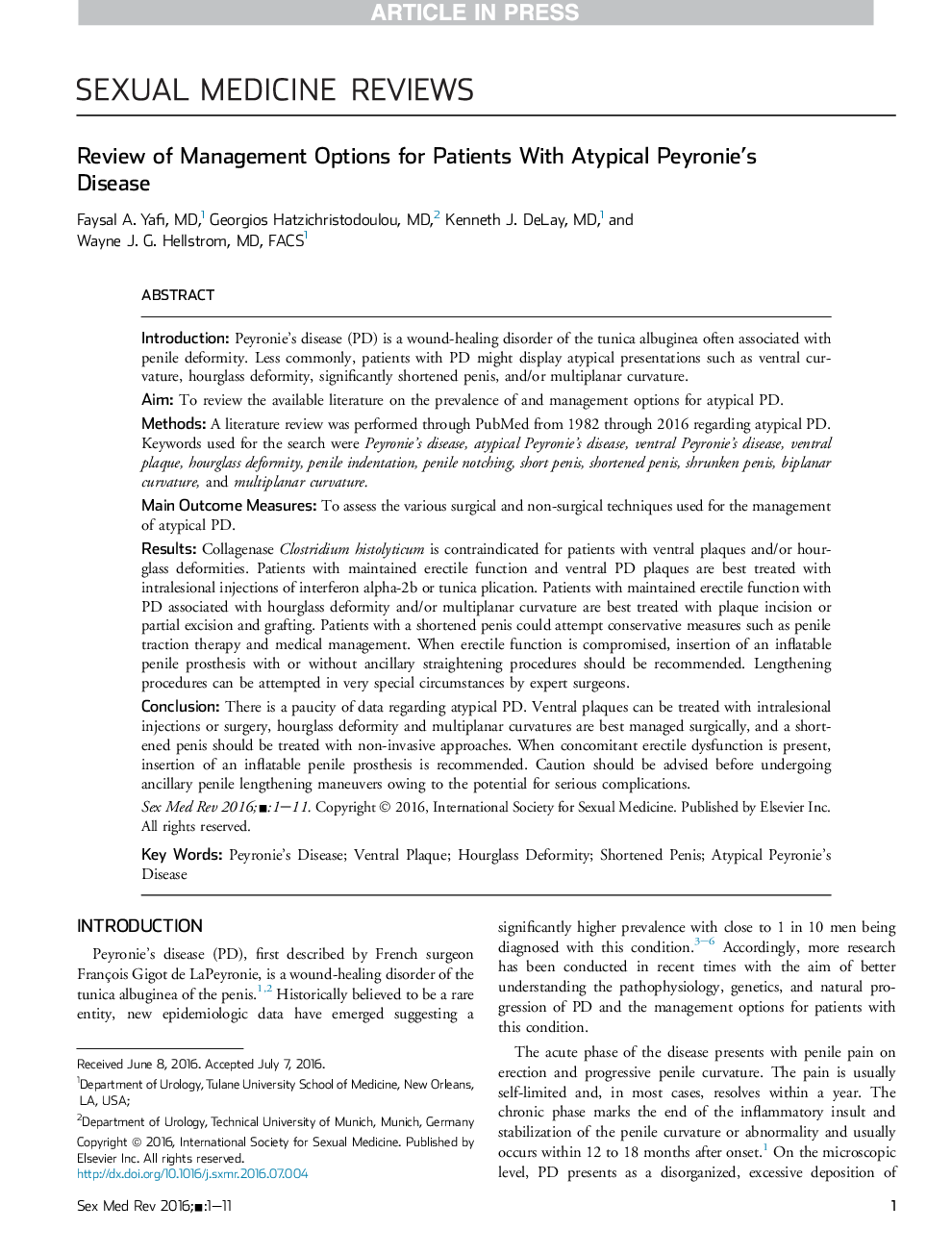 Review of Management Options for Patients With Atypical Peyronie's Disease