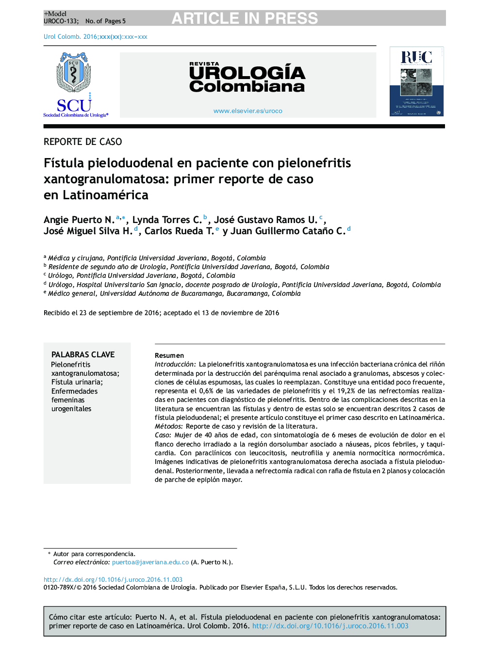 FÃ­stula pieloduodenal en paciente con pielonefritis xantogranulomatosa: primer reporte de caso en Latinoamérica