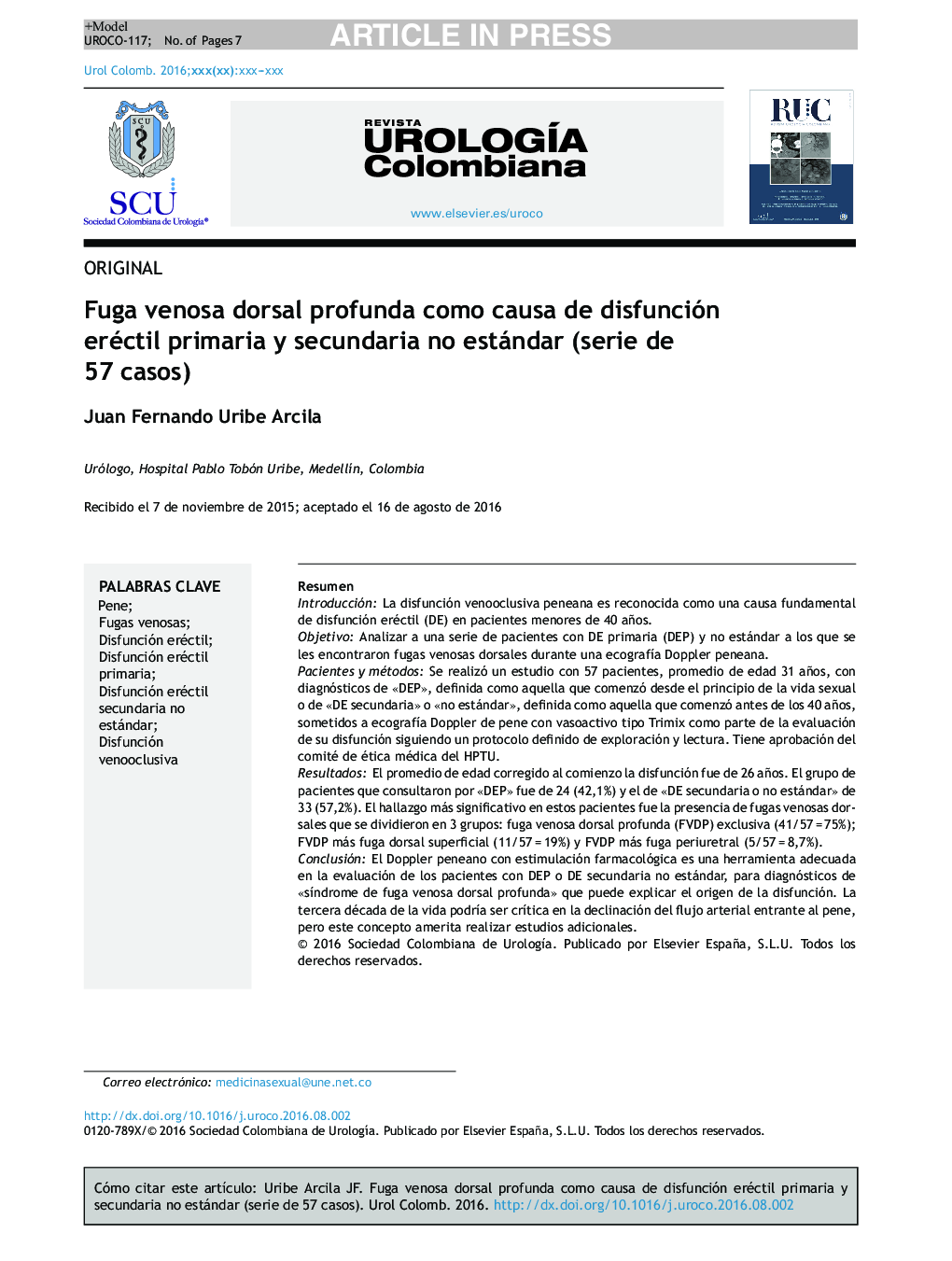 Fuga venosa dorsal profunda como causa de disfunción eréctil primaria y secundaria no estándar (serie de 57 casos)