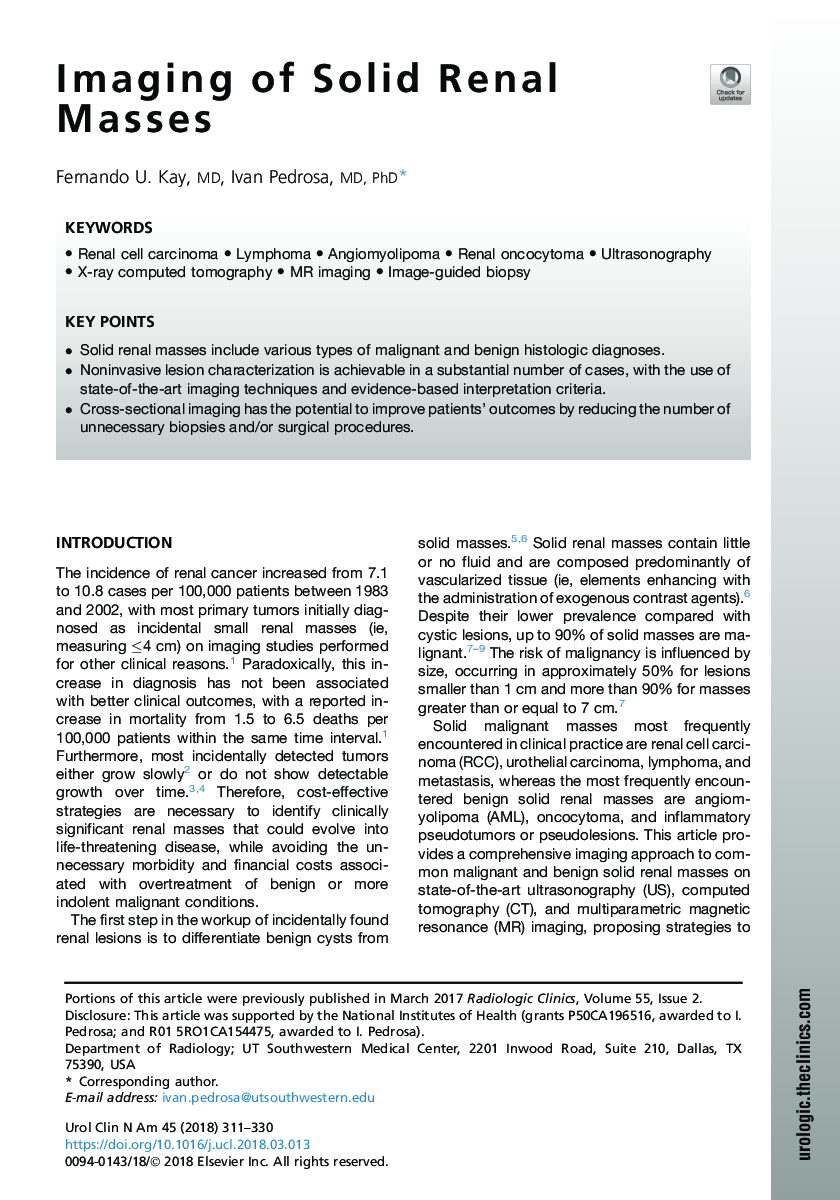 Imaging of Solid Renal Masses