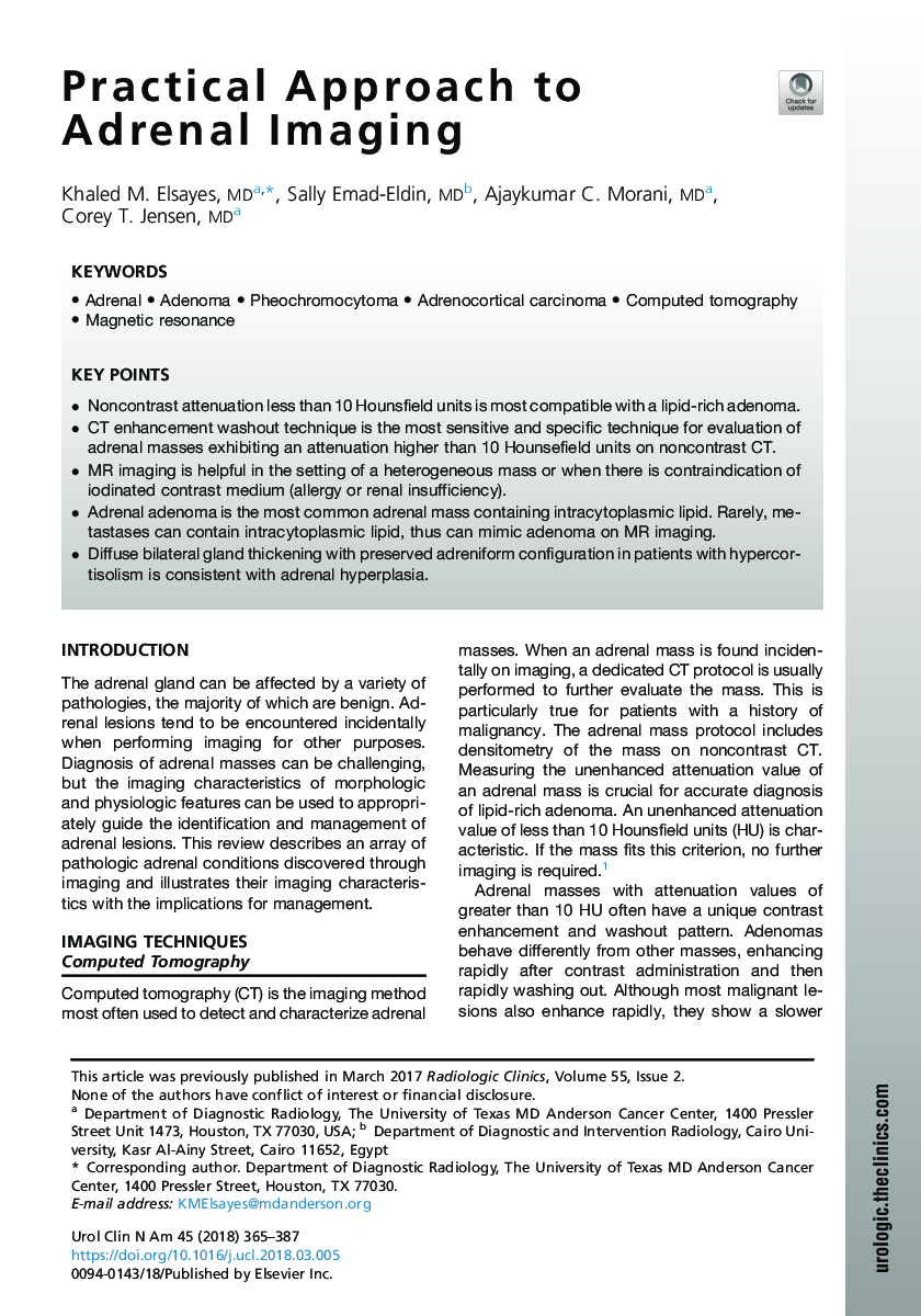 Practical Approach to Adrenal Imaging