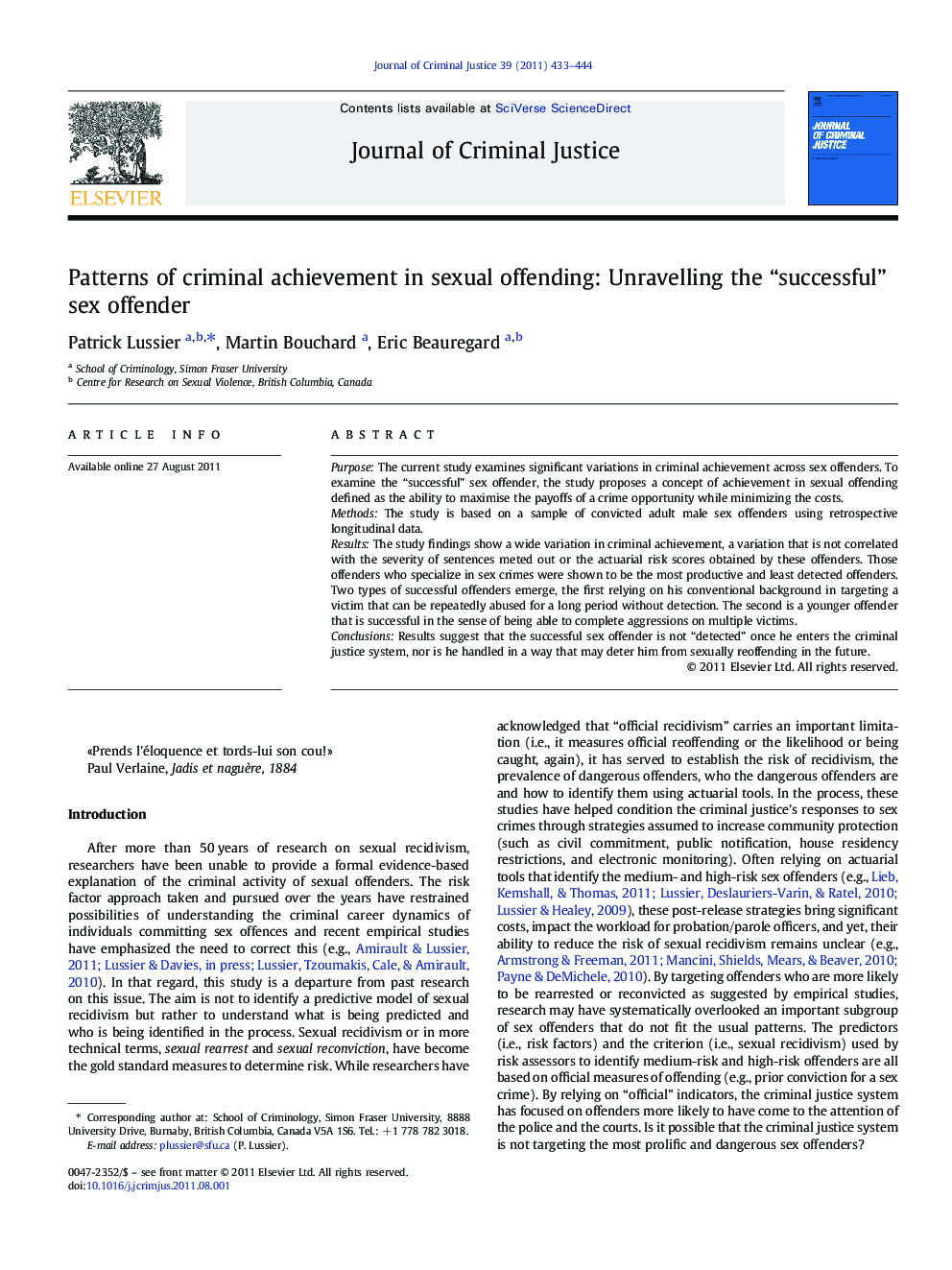 Patterns of criminal achievement in sexual offending: Unravelling the “successful” sex offender