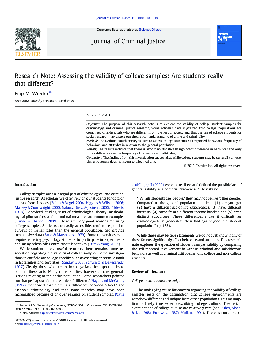 Research Note: Assessing the validity of college samples: Are students really that different?