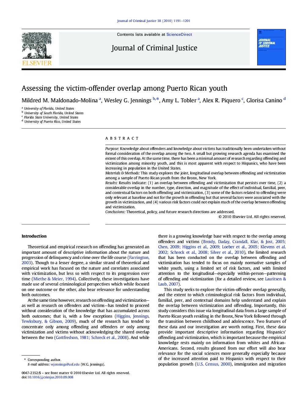 Assessing the victim-offender overlap among Puerto Rican youth
