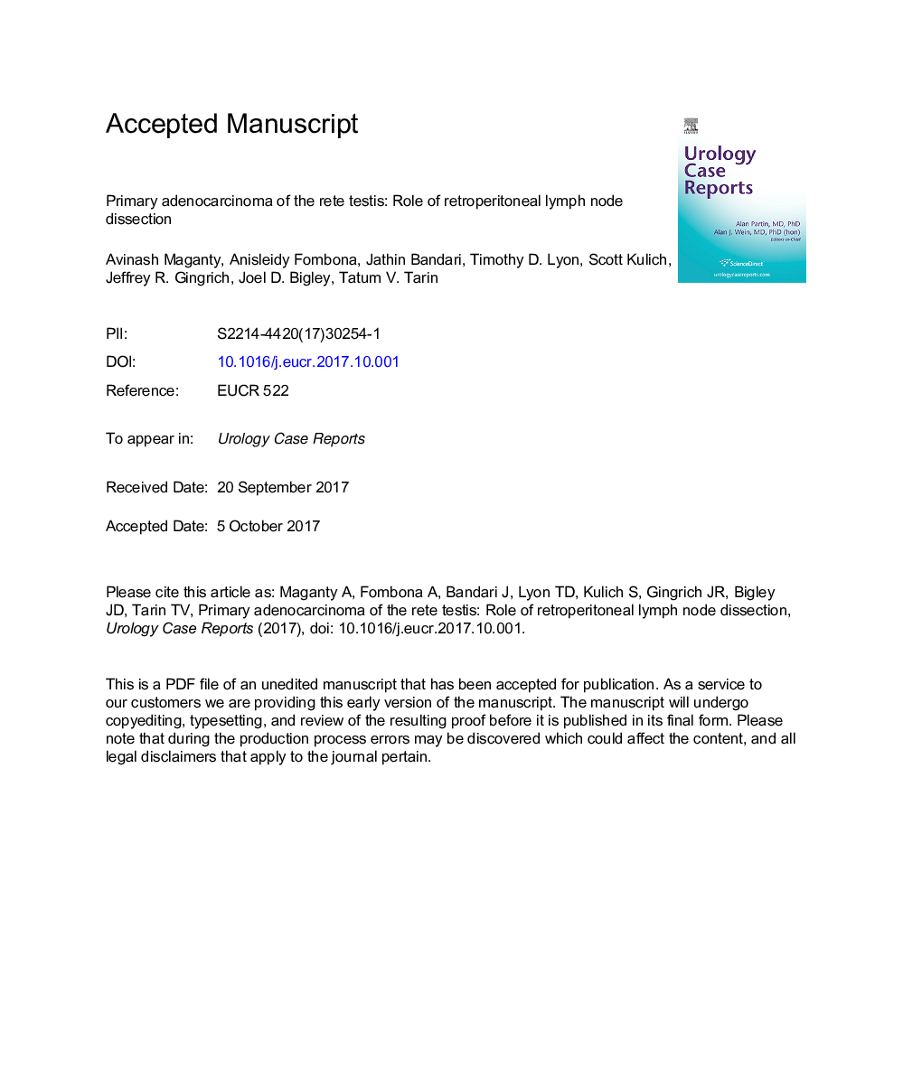 Aggressive surgical management of adenocarcinoma of the rete testis