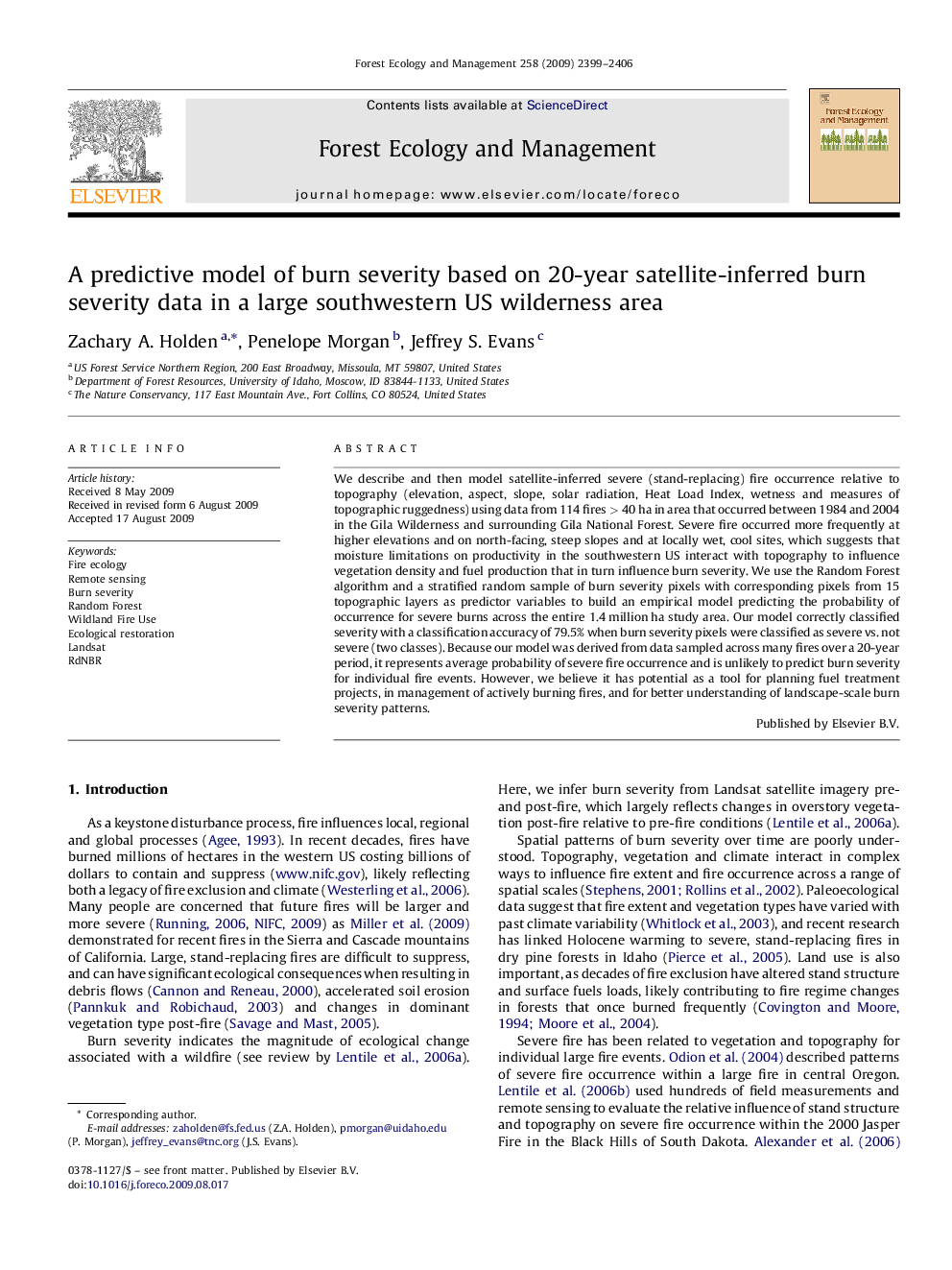 A predictive model of burn severity based on 20-year satellite-inferred burn severity data in a large southwestern US wilderness area