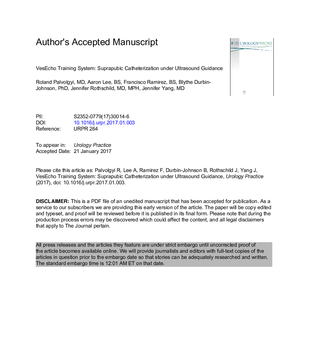 VesEcho Training System: Suprapubic Catheterization under Ultrasound Guidance