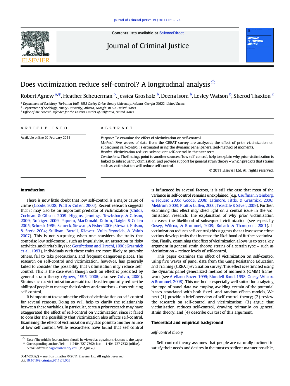 Does victimization reduce self-control? A longitudinal analysis 