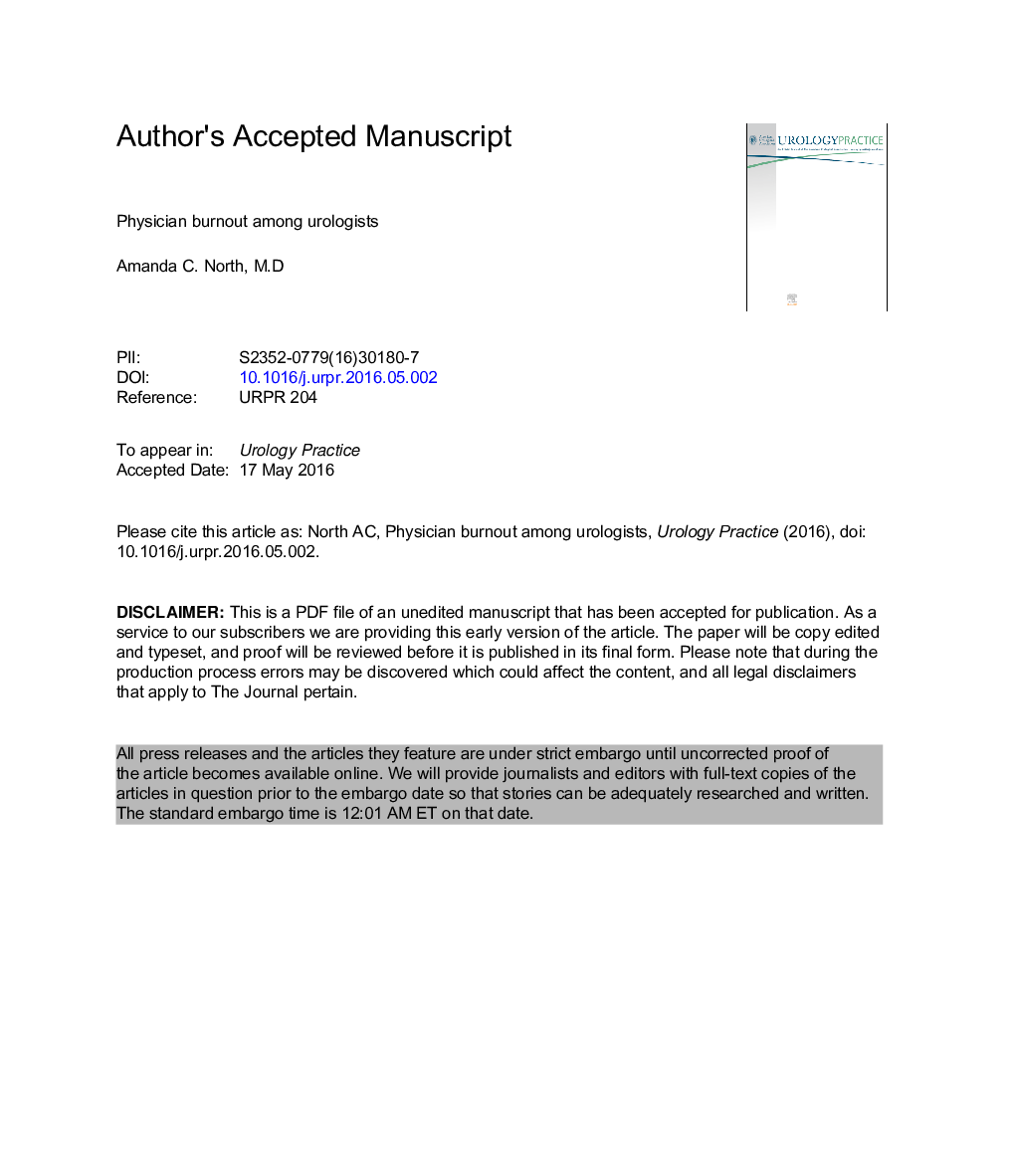 Review Article: Physician Burnout in Urology