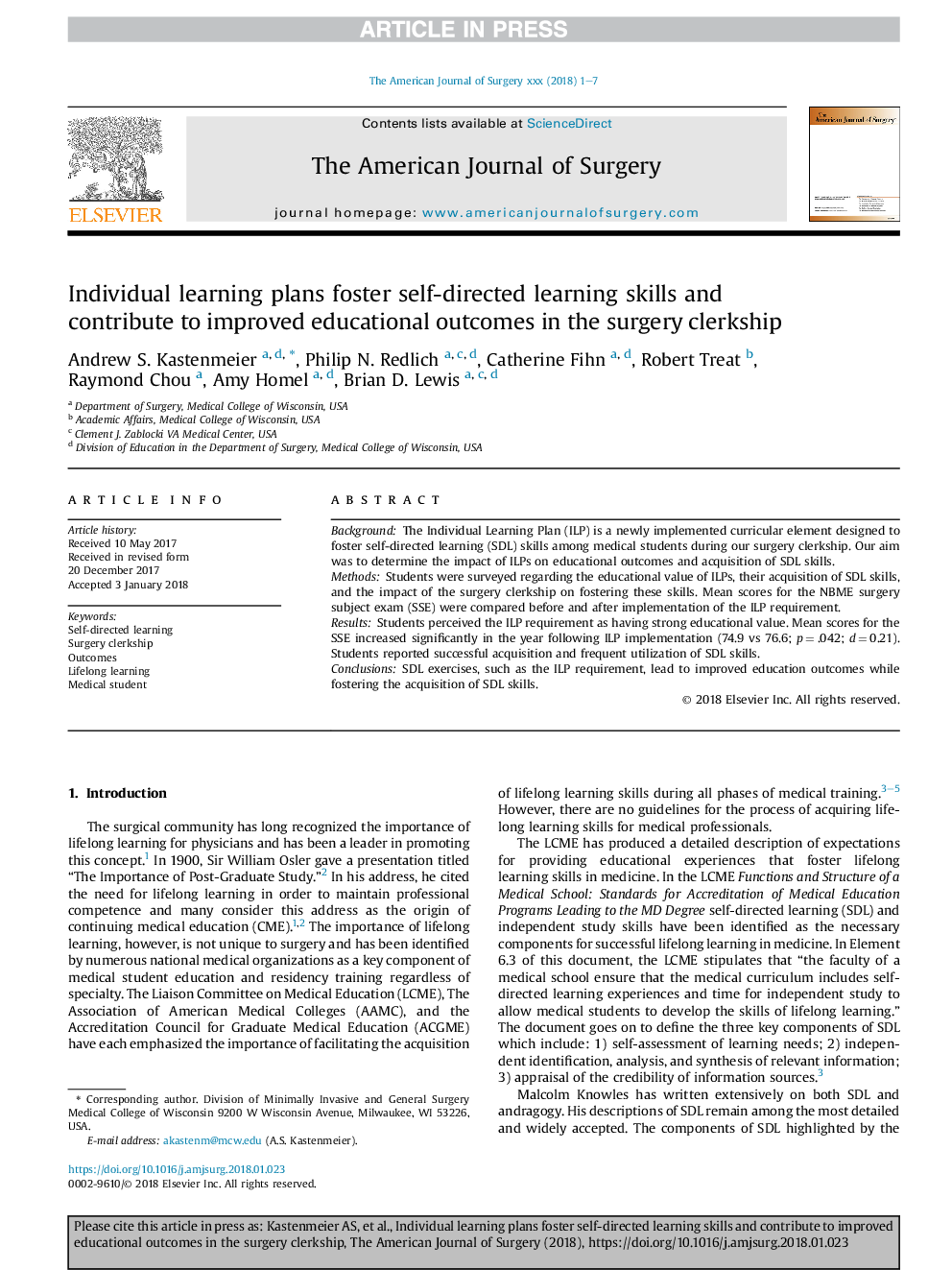 Individual learning plans foster self-directed learning skills and contribute to improved educational outcomes in the surgery clerkship