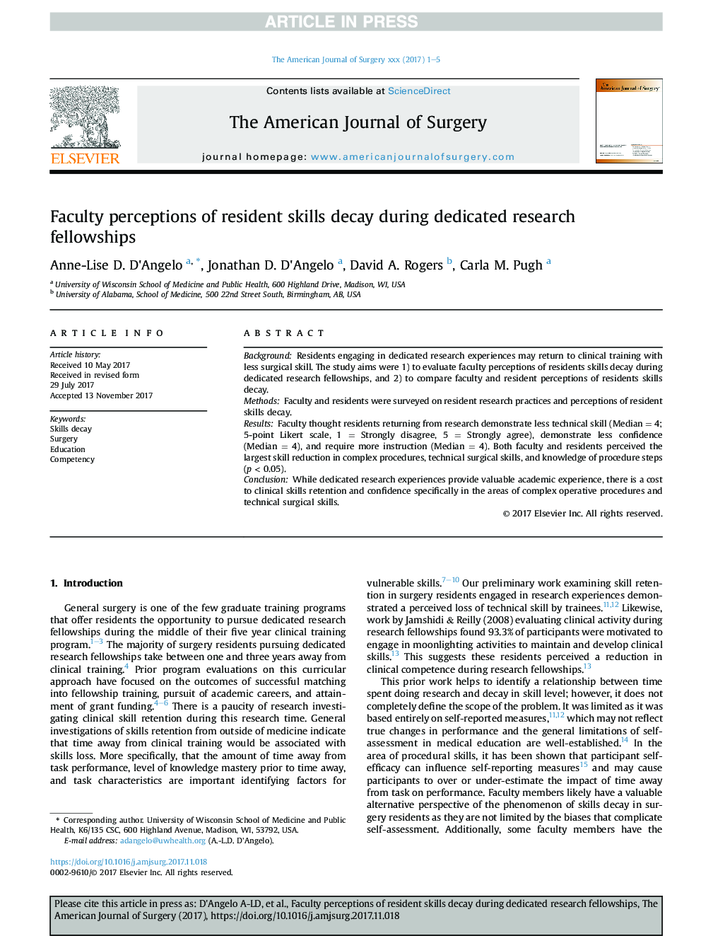 Faculty perceptions of resident skills decay during dedicated research fellowships