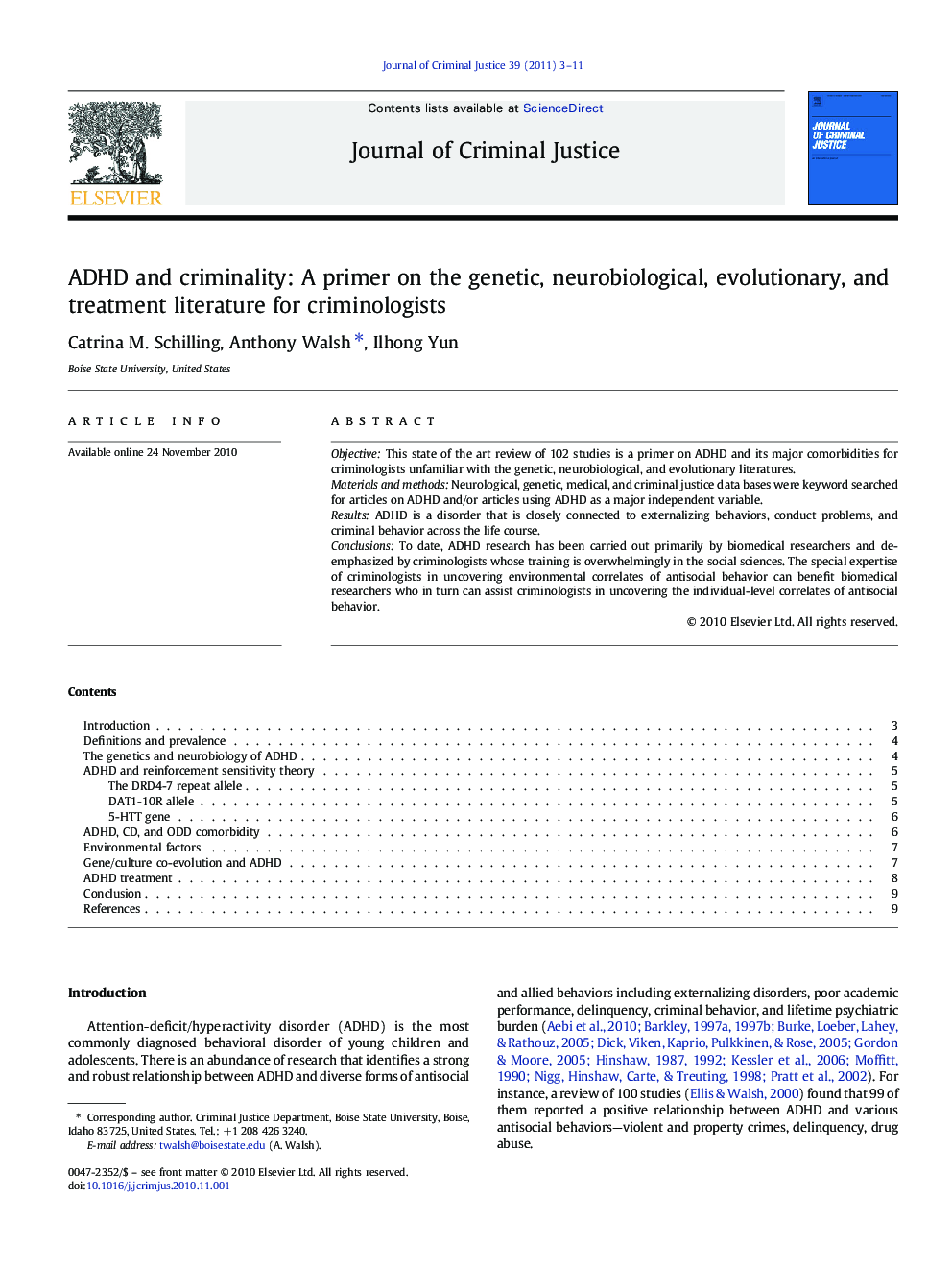 ADHD and criminality: A primer on the genetic, neurobiological, evolutionary, and treatment literature for criminologists