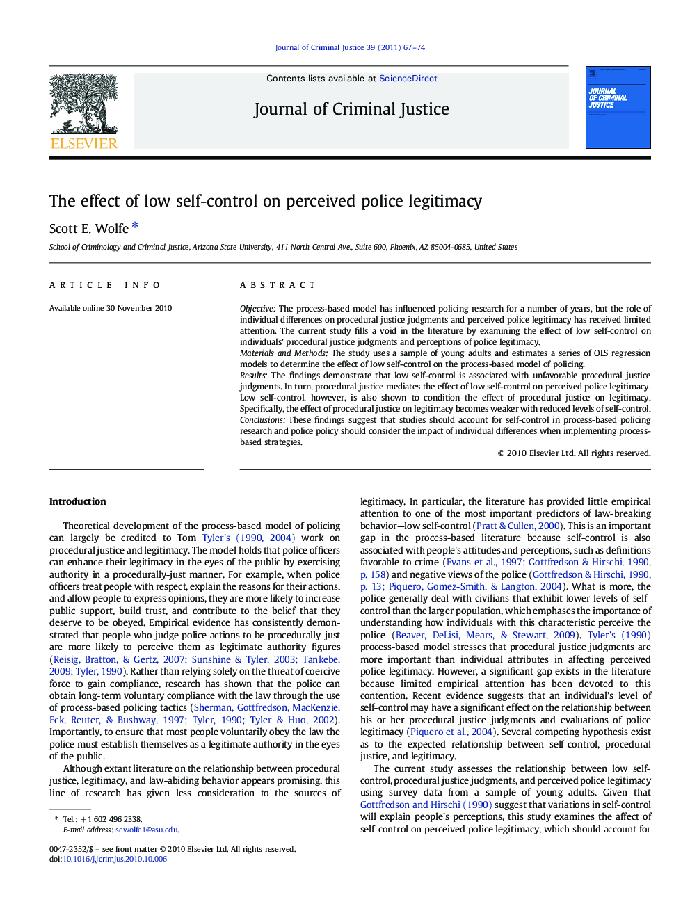 The effect of low self-control on perceived police legitimacy