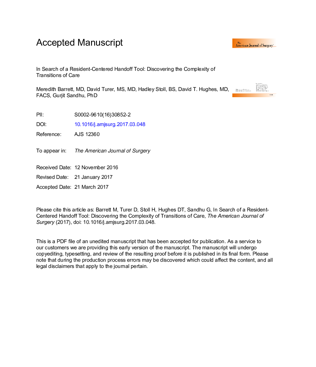 In search of a resident-centered handoff tool: Discovering the complexity of transitions of care