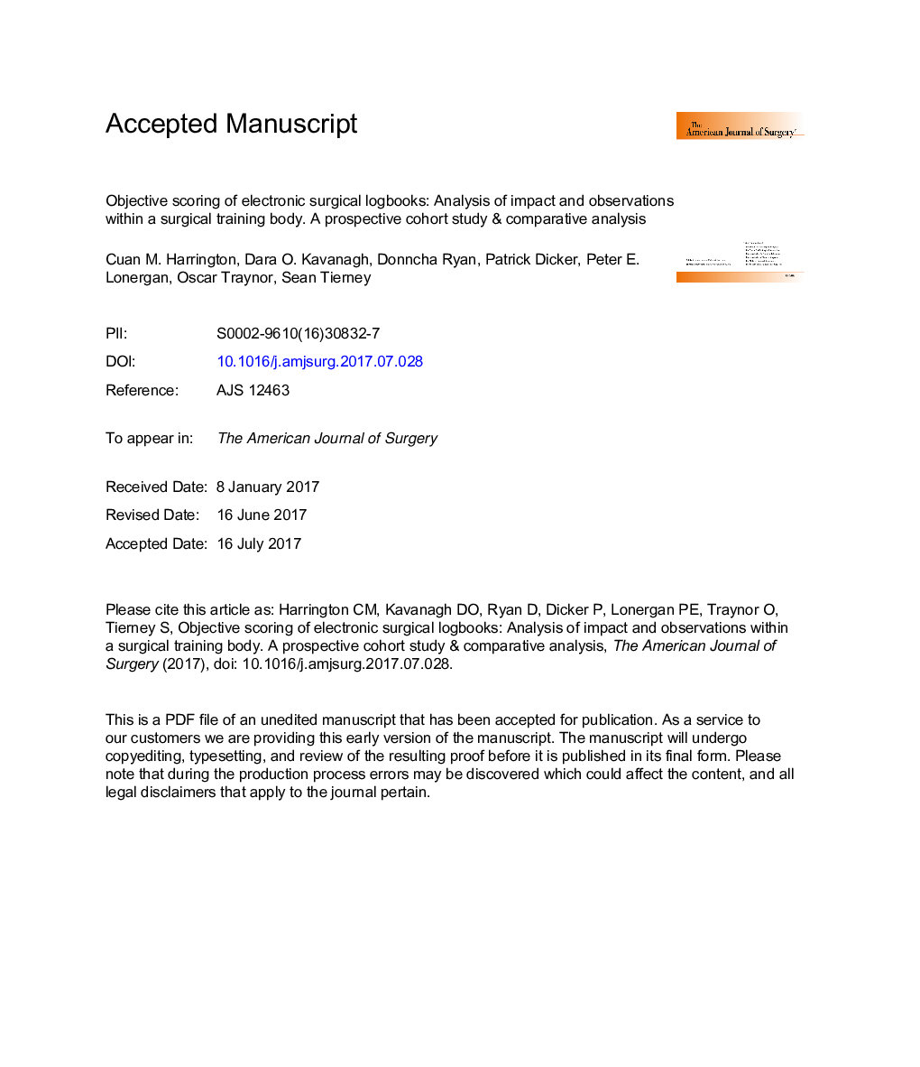 Objective scoring of an electronic surgical logbook: Analysis of impact and observations within a surgical training body