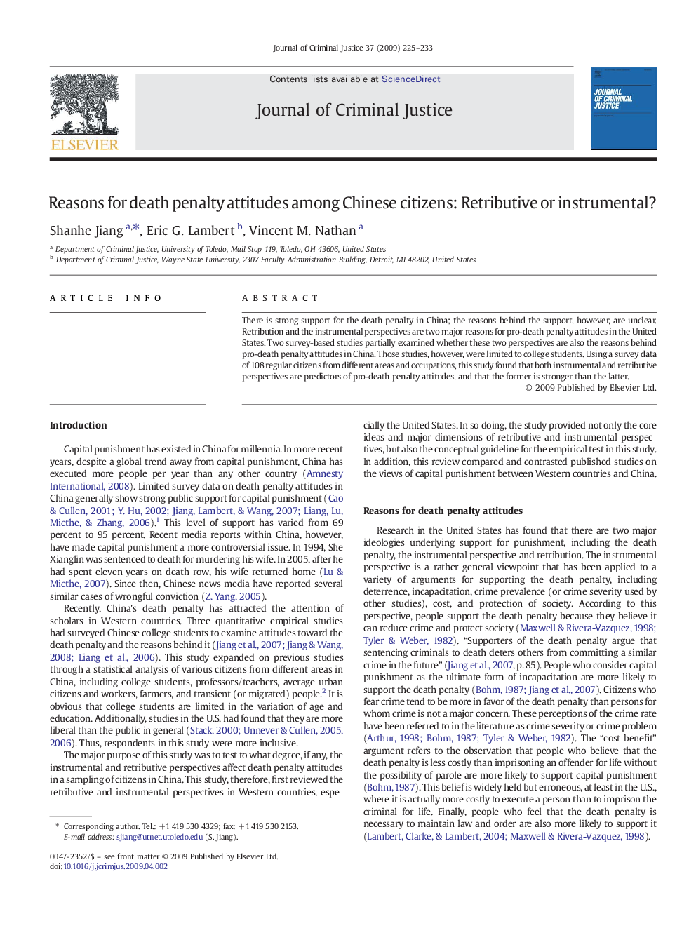 عکس صفحه اول مقاله: Reasons for death penalty attitudes among Chinese citizens: Retributive or instrumental? Reasons for death penalty attitudes among Chinese citizens: Retributive or instrumental?