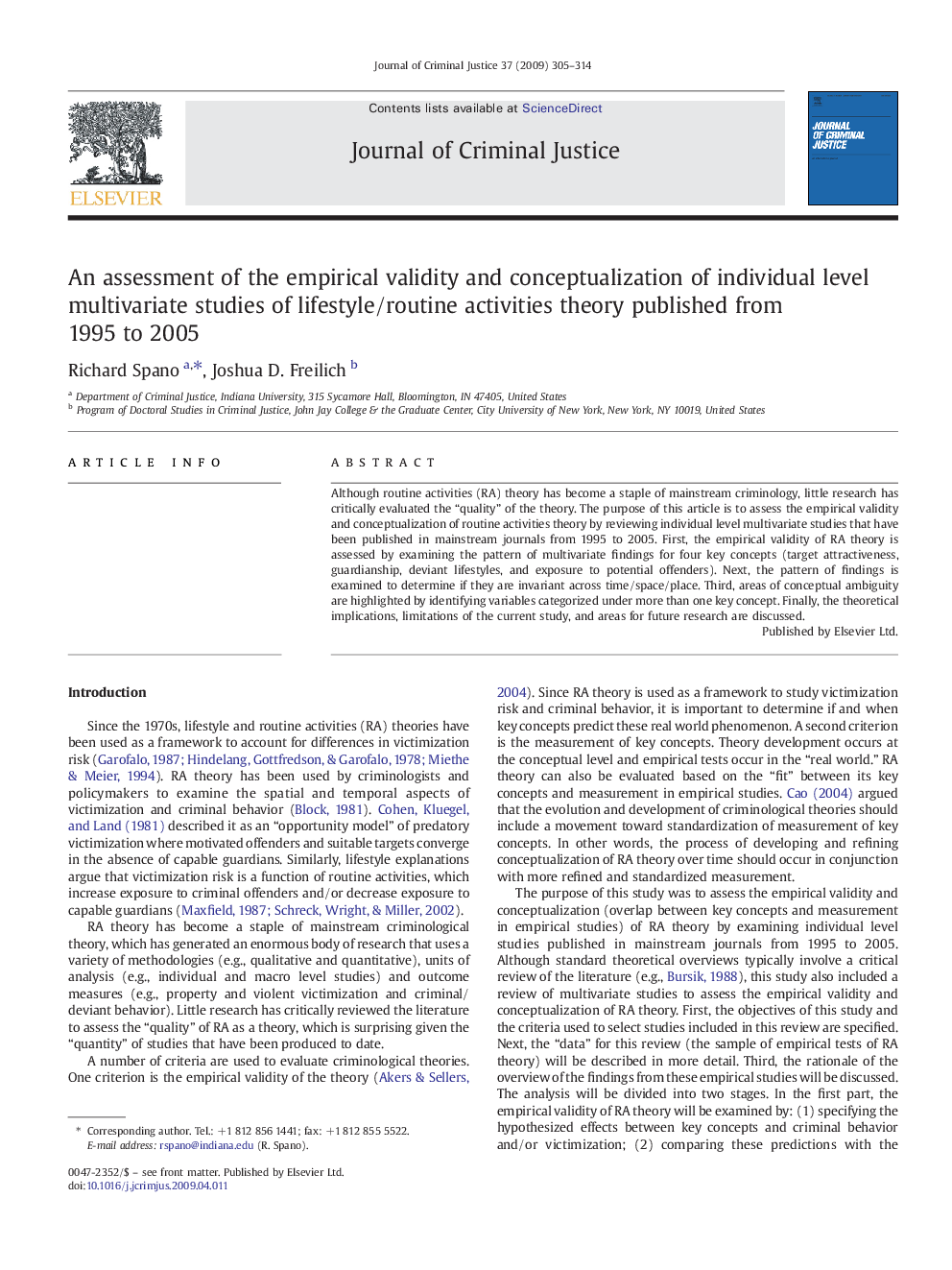 An assessment of the empirical validity and conceptualization of individual level multivariate studies of lifestyle/routine activities theory published from 1995 to 2005