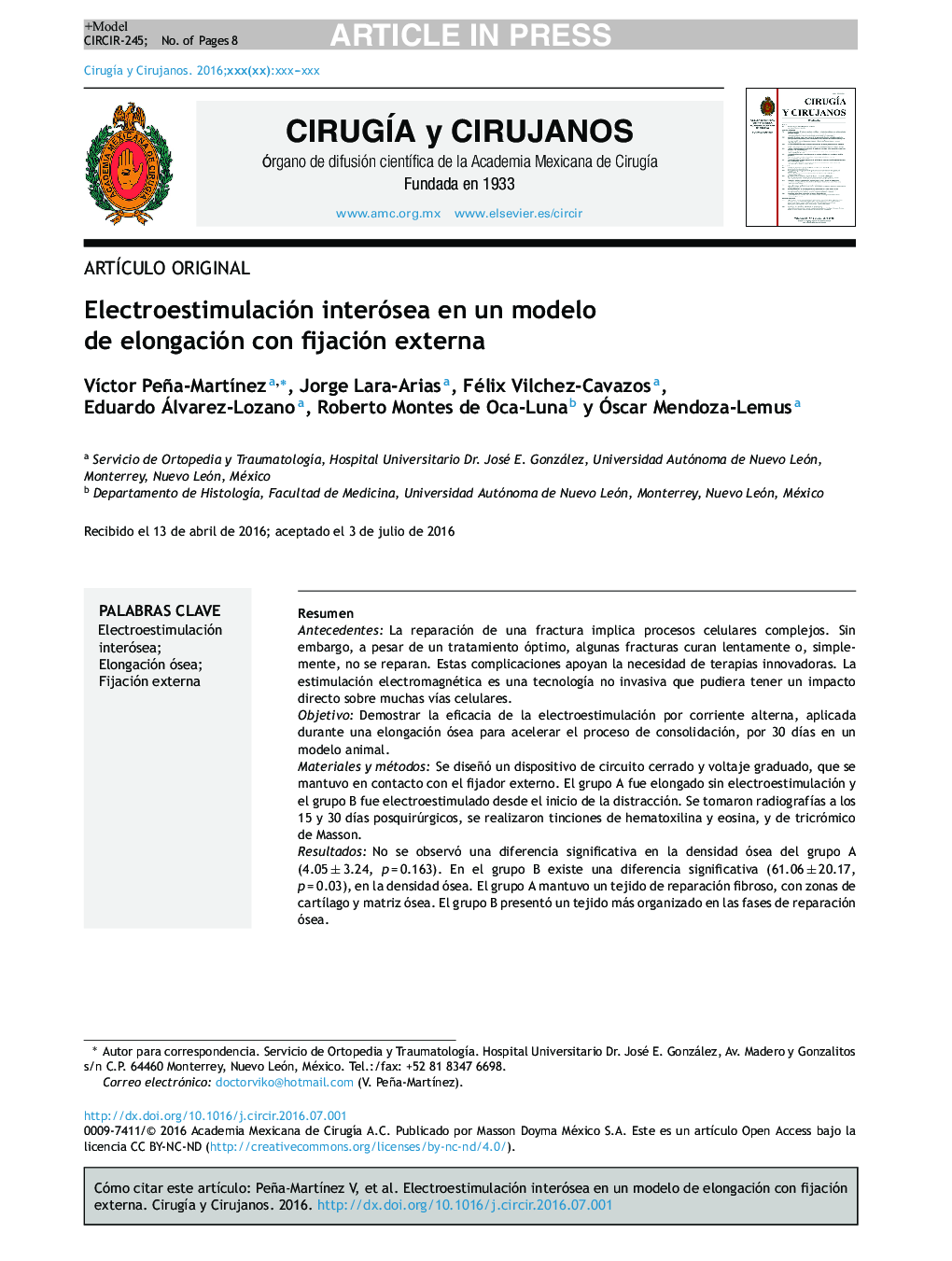 Electroestimulación interósea en un modelo de elongación con fijación externa