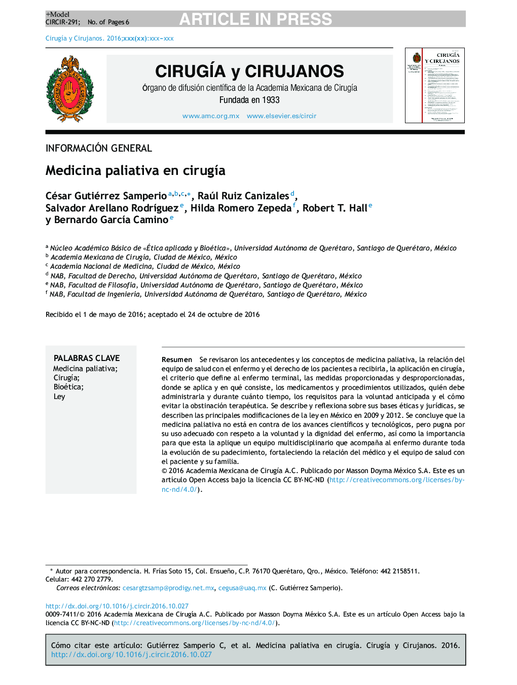 Medicina paliativa en cirugÃ­a