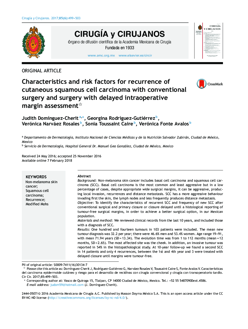 Characteristics and risk factors for recurrence of cutaneous squamous cell carcinoma with conventional surgery and surgery with delayed intraoperative margin assessment