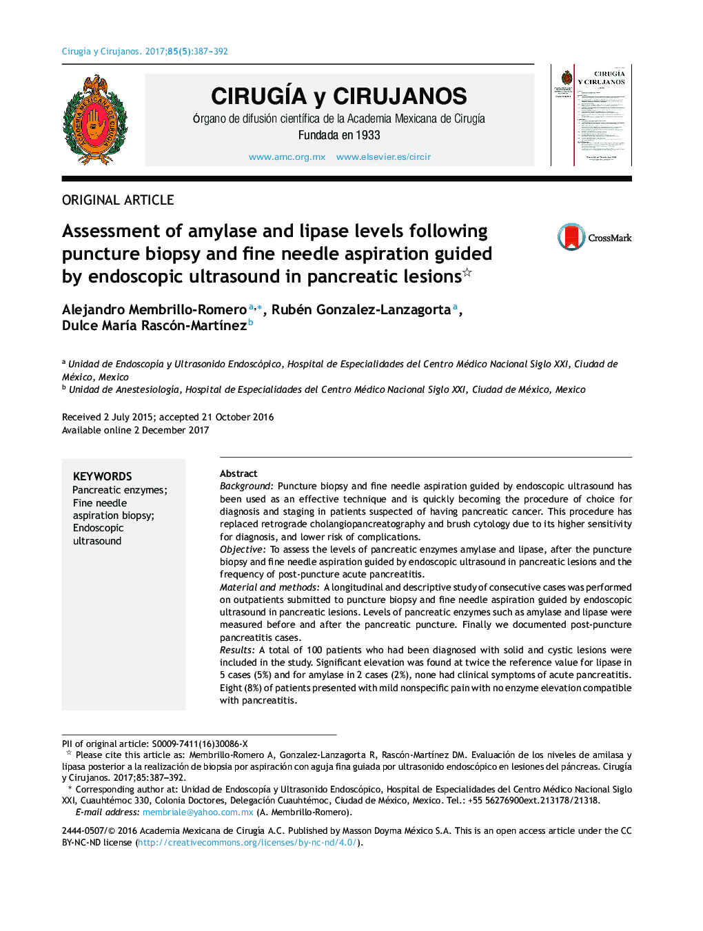 Assessment of amylase and lipase levels following puncture biopsy and fine needle aspiration guided by endoscopic ultrasound in pancreatic lesions