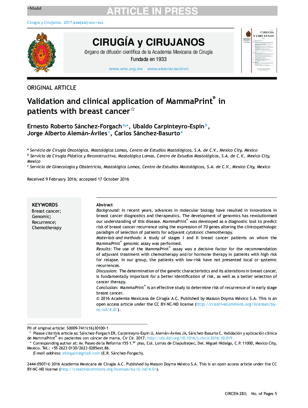 Validation and clinical application of MammaPrint® in patients with breast cancer