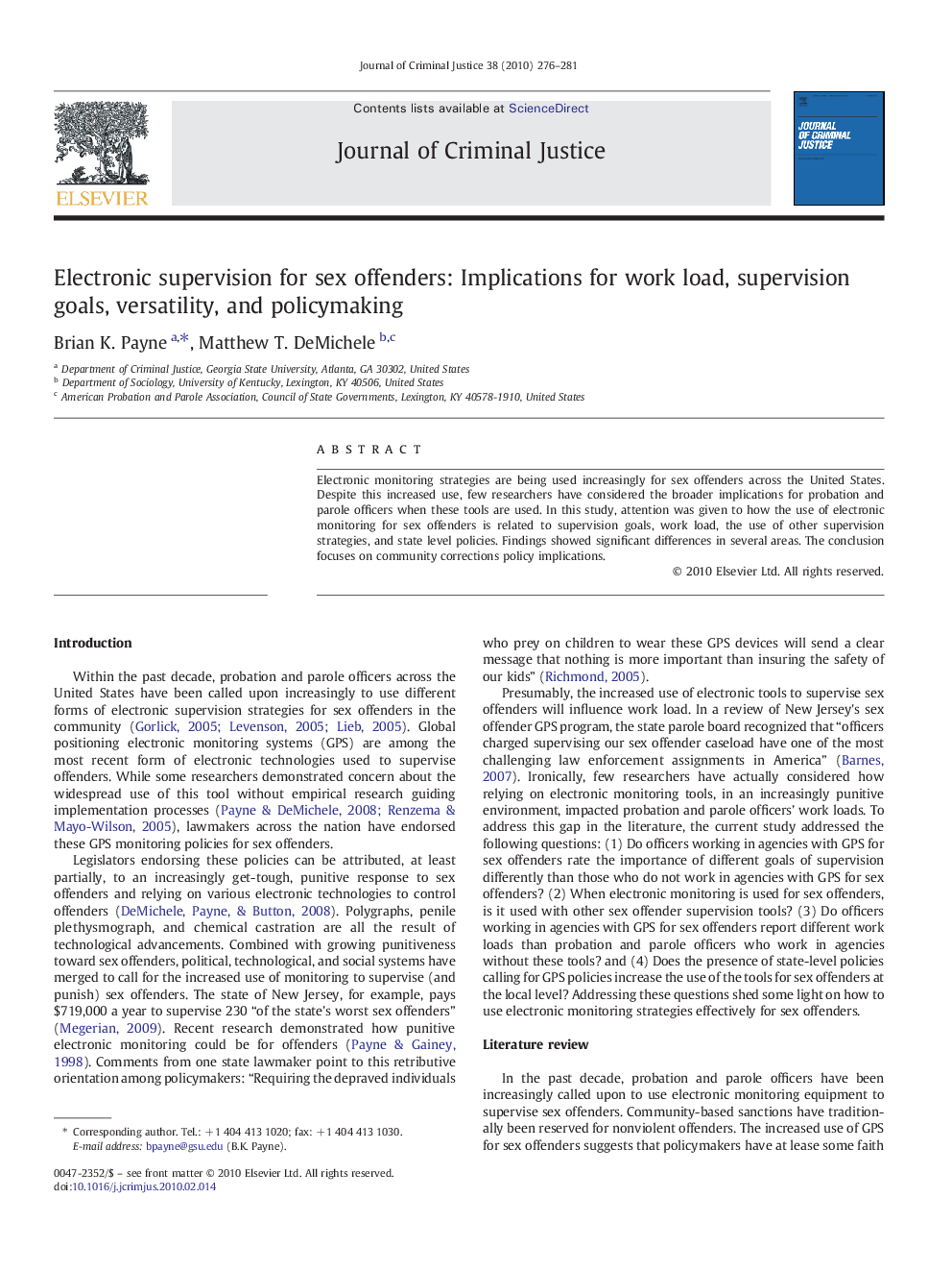 Electronic supervision for sex offenders: Implications for work load, supervision goals, versatility, and policymaking