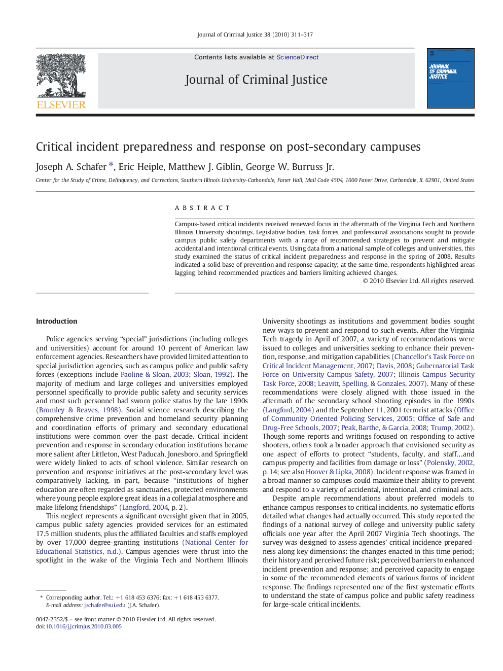 عکس صفحه اول مقاله: Critical incident preparedness and response on post-secondary campuses Critical incident preparedness and response on post-secondary campuses