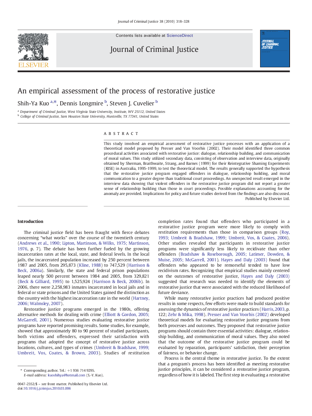 An empirical assessment of the process of restorative justice