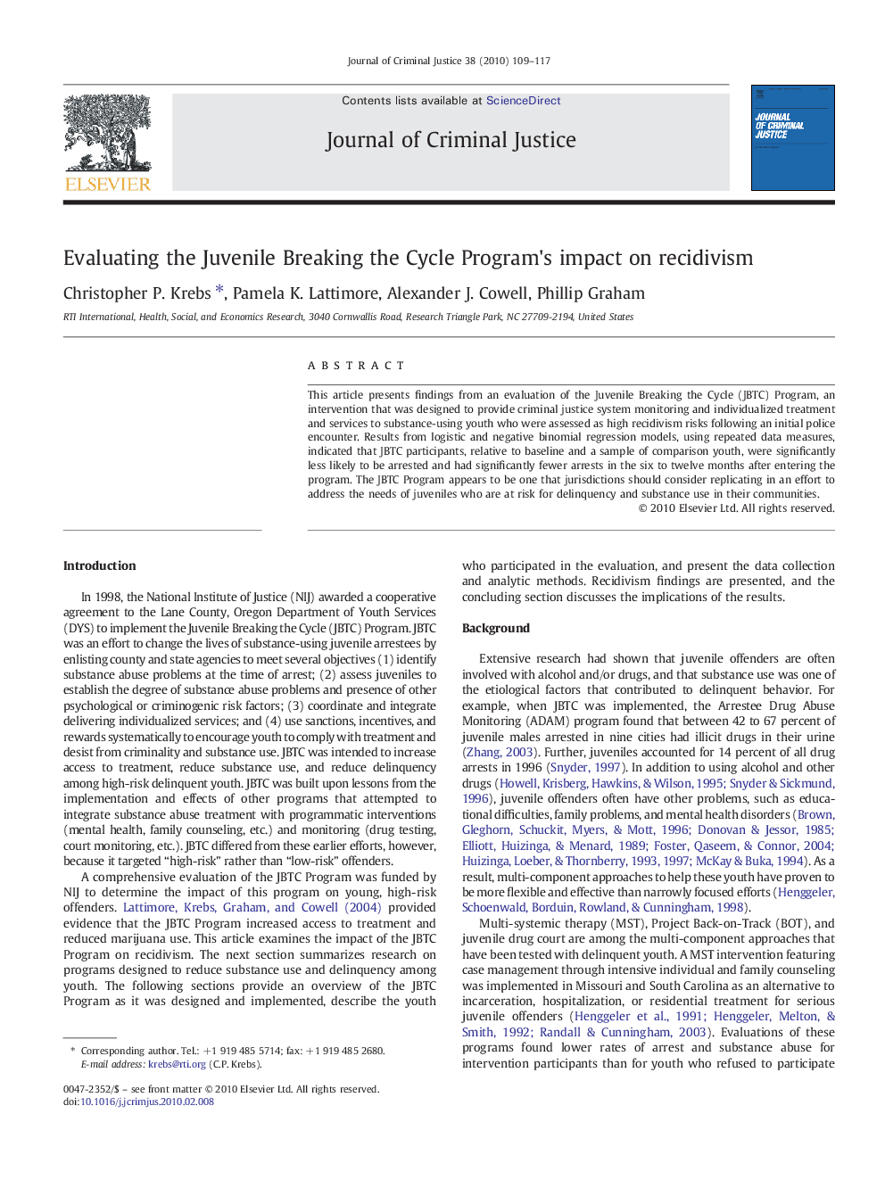 Evaluating the Juvenile Breaking the Cycle Program's impact on recidivism