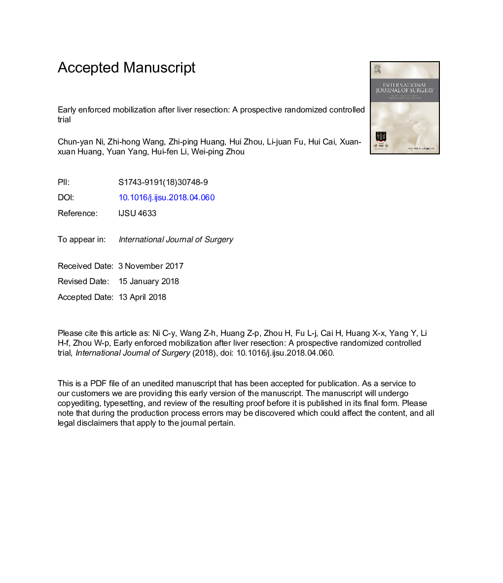 Early enforced mobilization after liver resection: A prospective randomized controlled trial