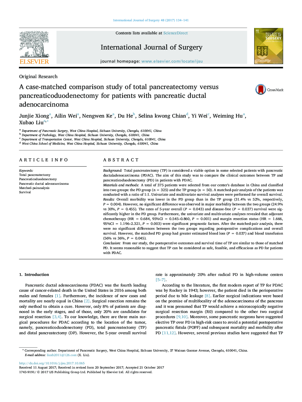 مطالعه مقایسه ای مورد مقایسه کل پانکراتکتومی با پانکراس کاتدی دیوژنکتومی برای بیماران مبتلا به آدنوکارسینوم مدول پانکراس 