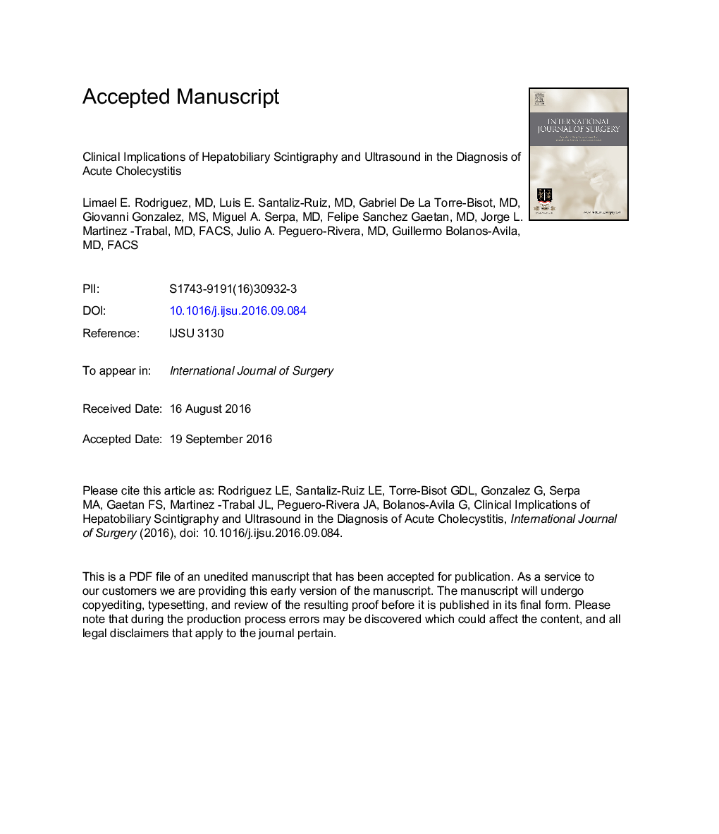 Clinical implications of hepatobiliary scintigraphy and ultrasound in the diagnosis of acute cholecystitis