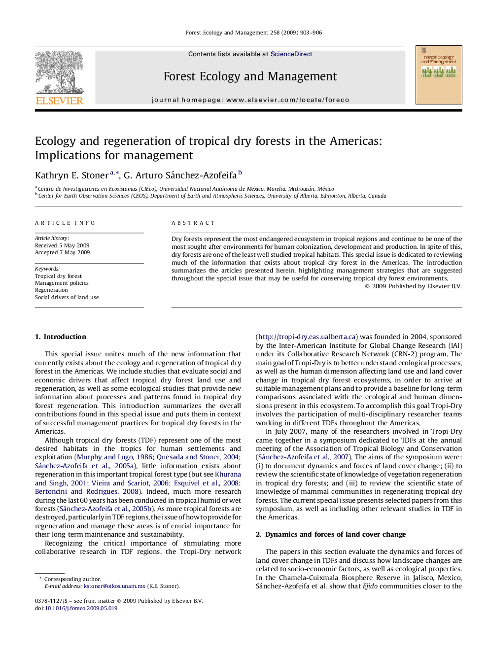 Ecology and regeneration of tropical dry forests in the Americas: Implications for management