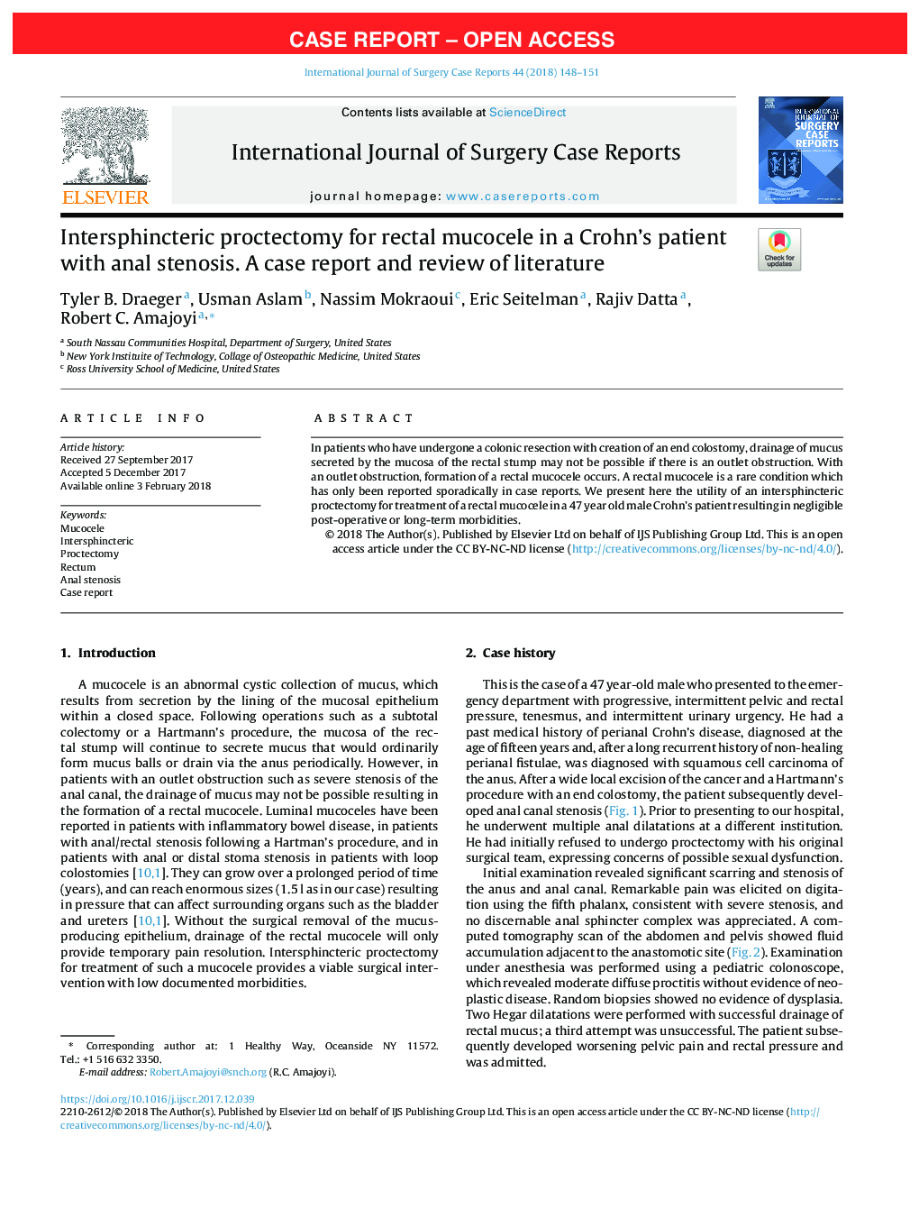 Intersphincteric proctectomy for rectal mucocele in a Crohn's patient with anal stenosis. A case report and review of literature