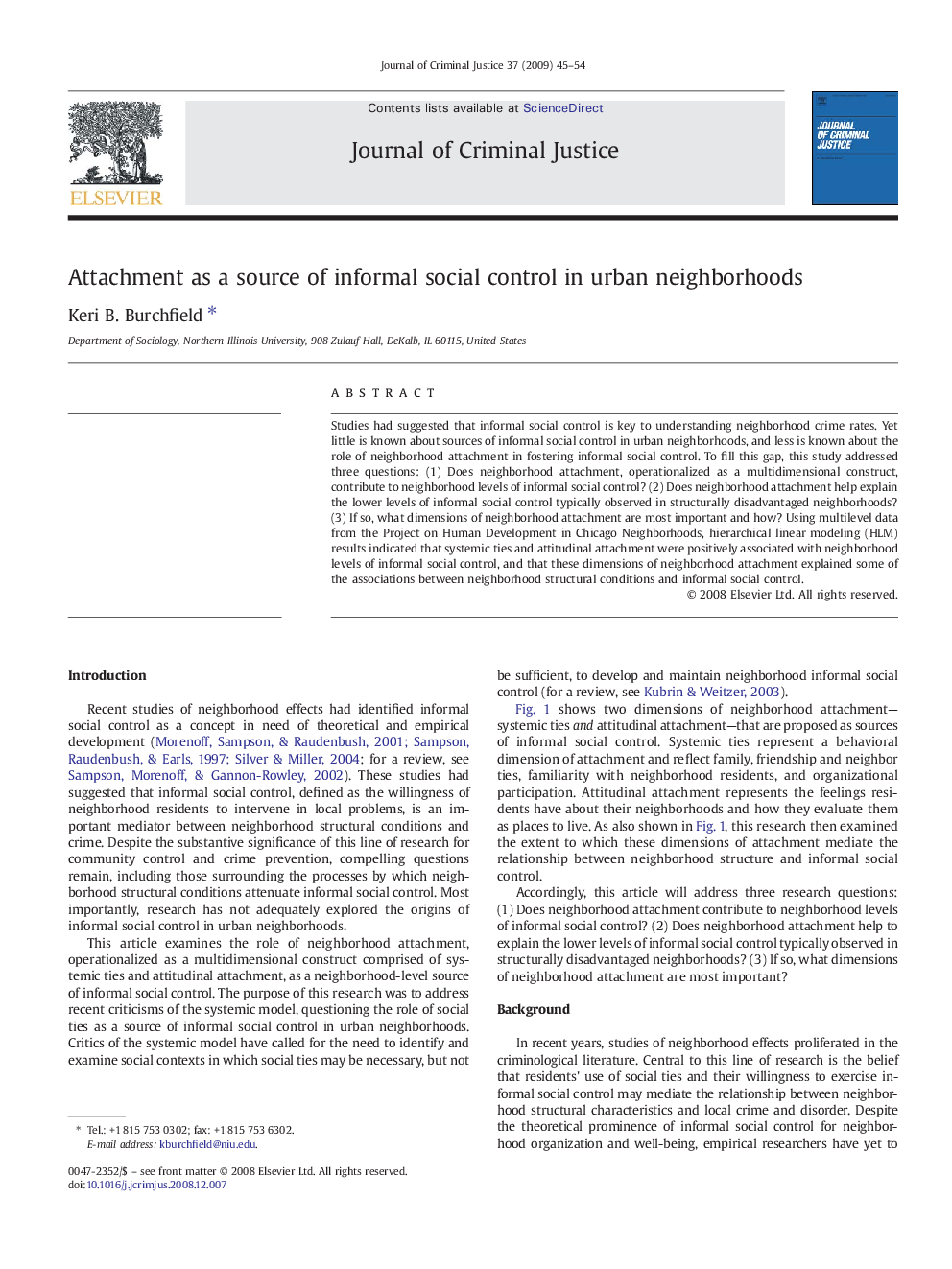 Attachment as a source of informal social control in urban neighborhoods