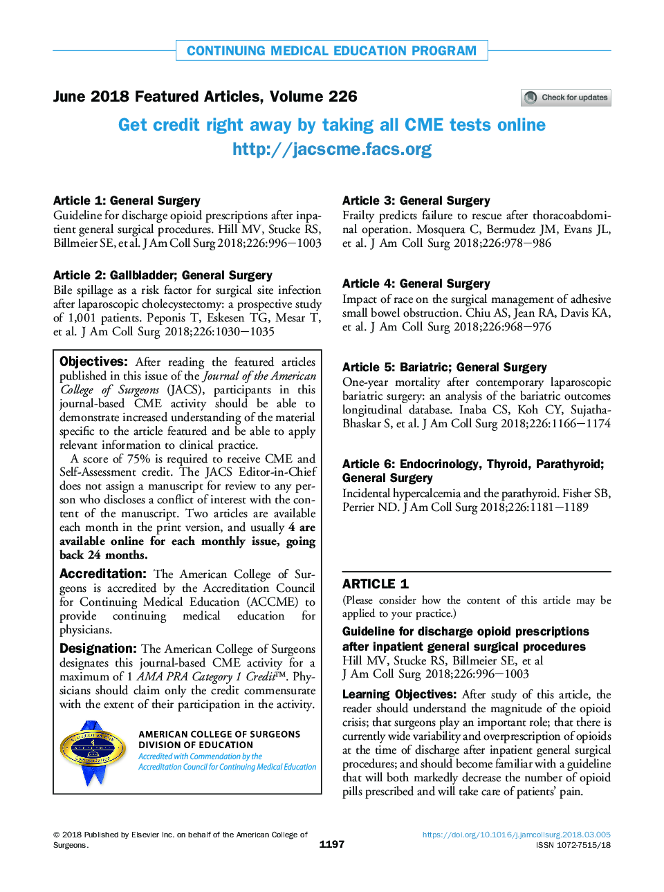 June 2018 Featured Articles, Volume 226