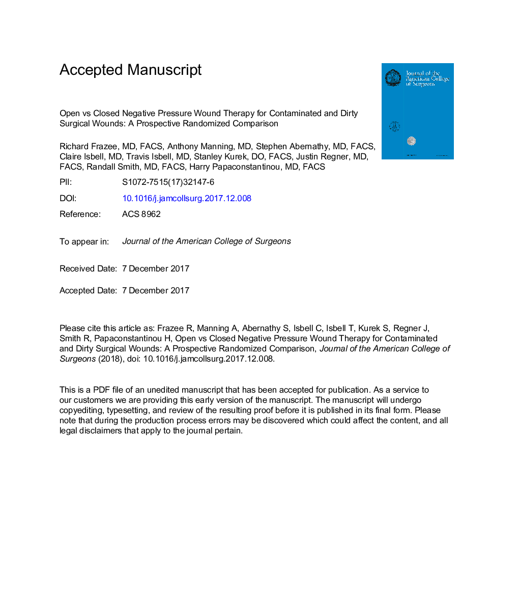 Open vs Closed Negative Pressure Wound Therapy for Contaminated and Dirty Surgical Wounds: A Prospective Randomized Comparison