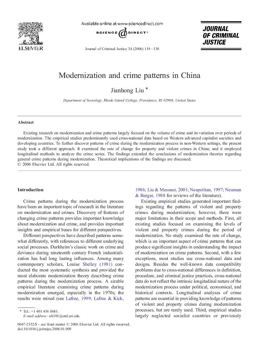 Modernization and crime patterns in China