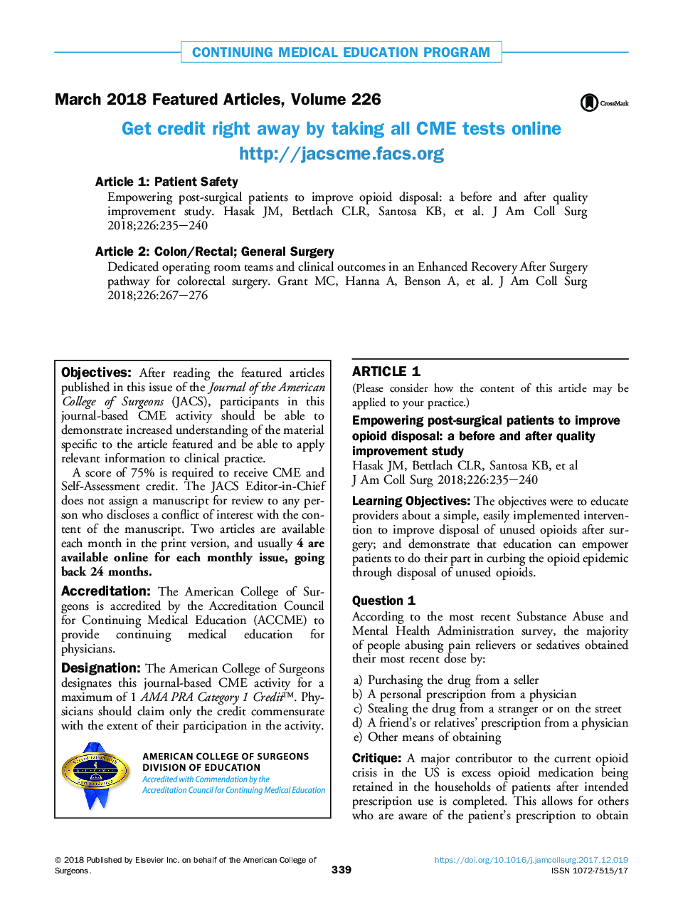 March 2018 Featured Articles, Volume 226