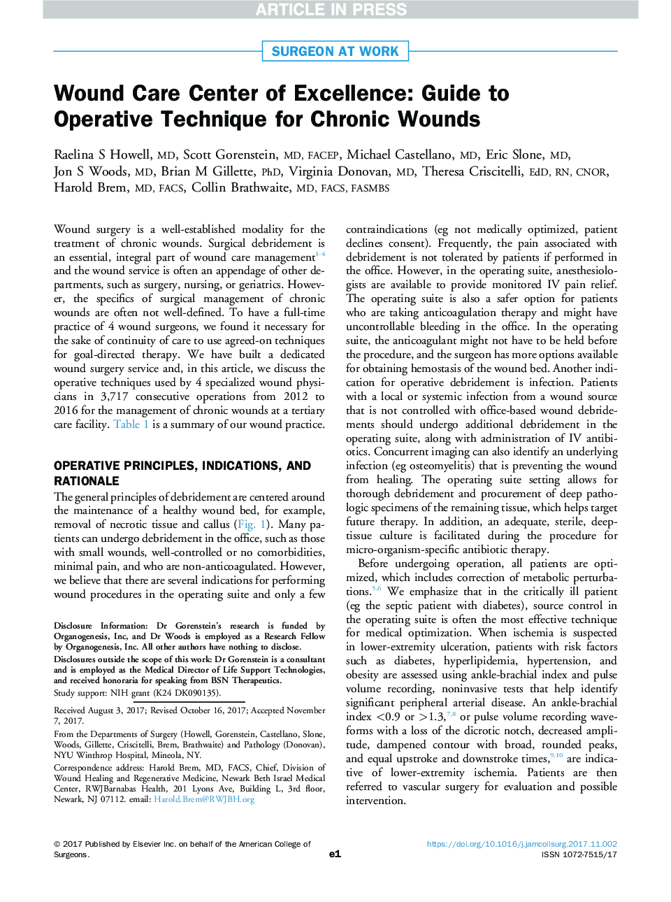 Wound Care Center of Excellence: Guide to Operative Technique for Chronic Wounds