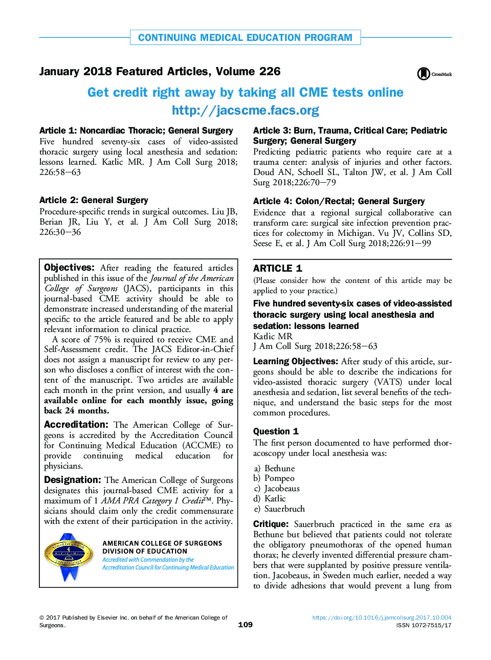 January 2018 Featured Articles, Volume 226