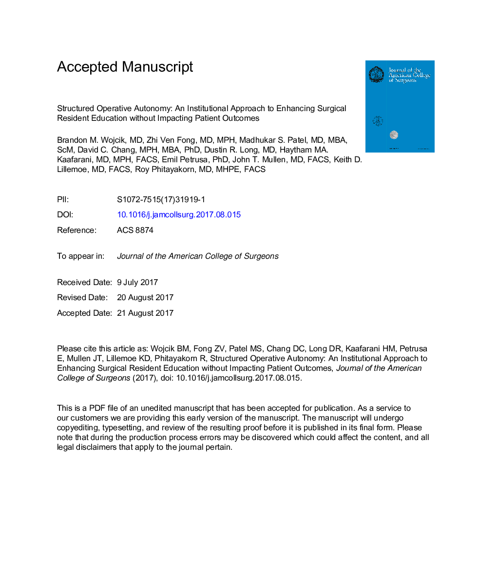 Structured Operative Autonomy: An Institutional Approach to Enhancing Surgical Resident Education Without Impacting Patient Outcomes