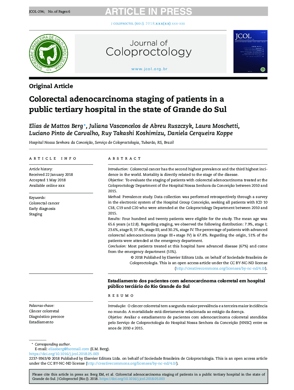 Colorectal adenocarcinoma staging of patients in a public tertiary hospital in the state of Grande do Sul