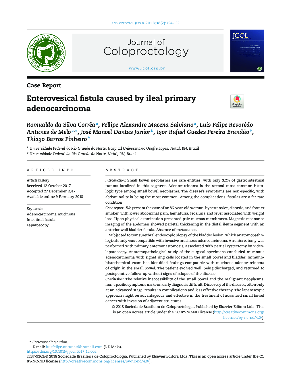 Enterovesical fistula caused by ileal primary adenocarcinoma