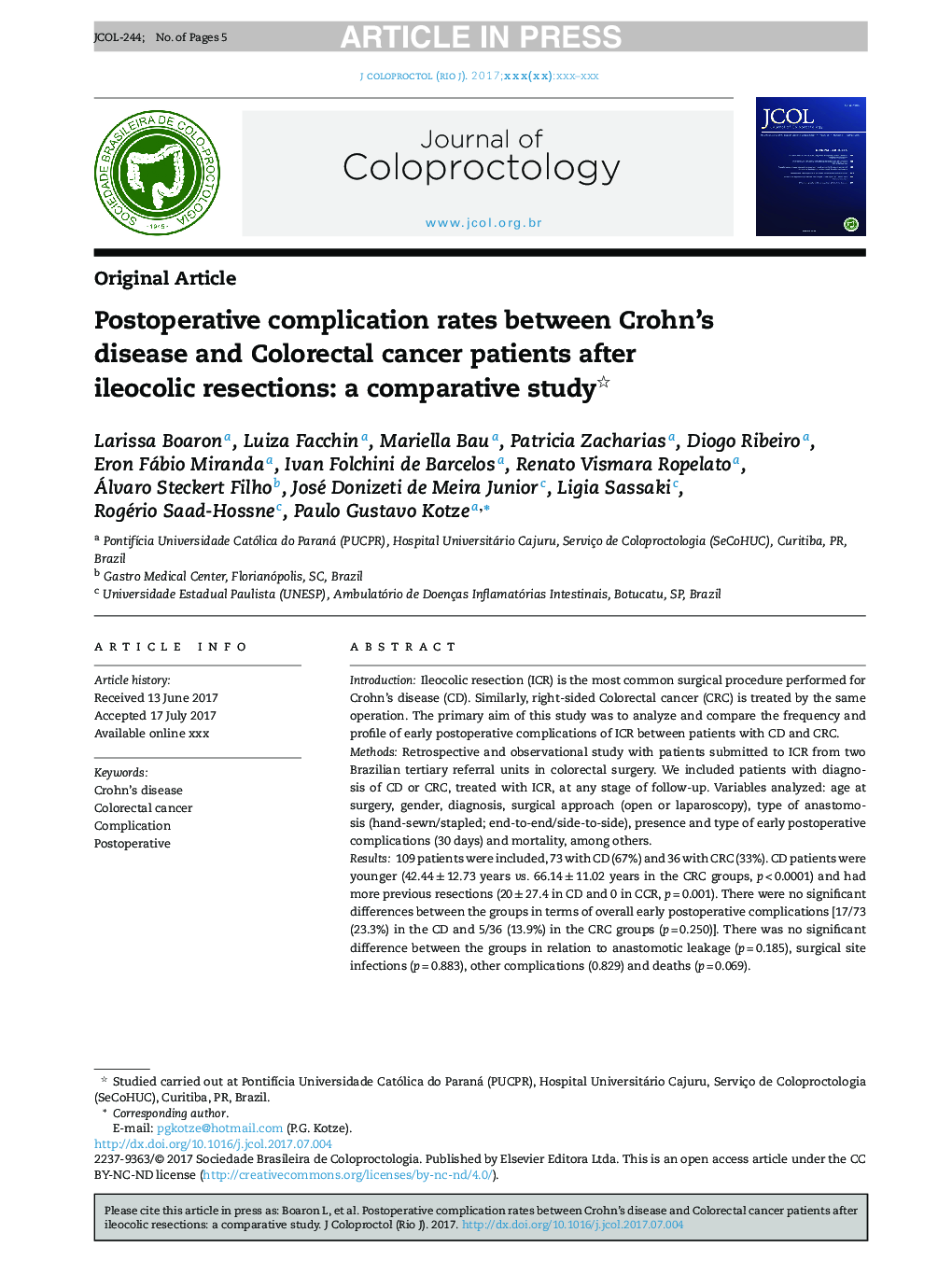 Postoperative complication rates between Crohn's disease and Colorectal cancer patients after ileocolic resections: a comparative study