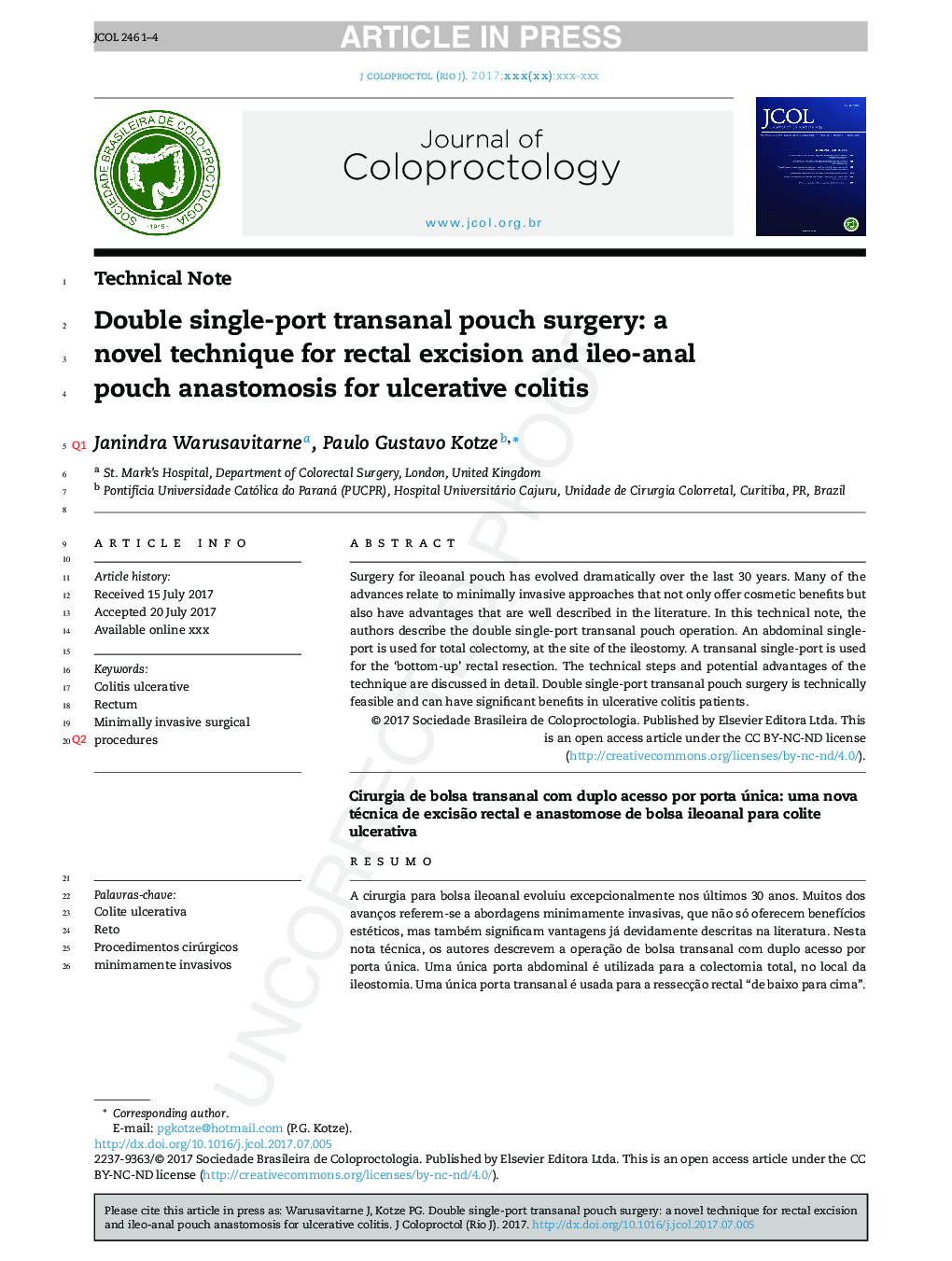 Double single-port transanal pouch surgery: a novel technique for rectal excision and ileo-anal pouch anastomosis for ulcerative colitis