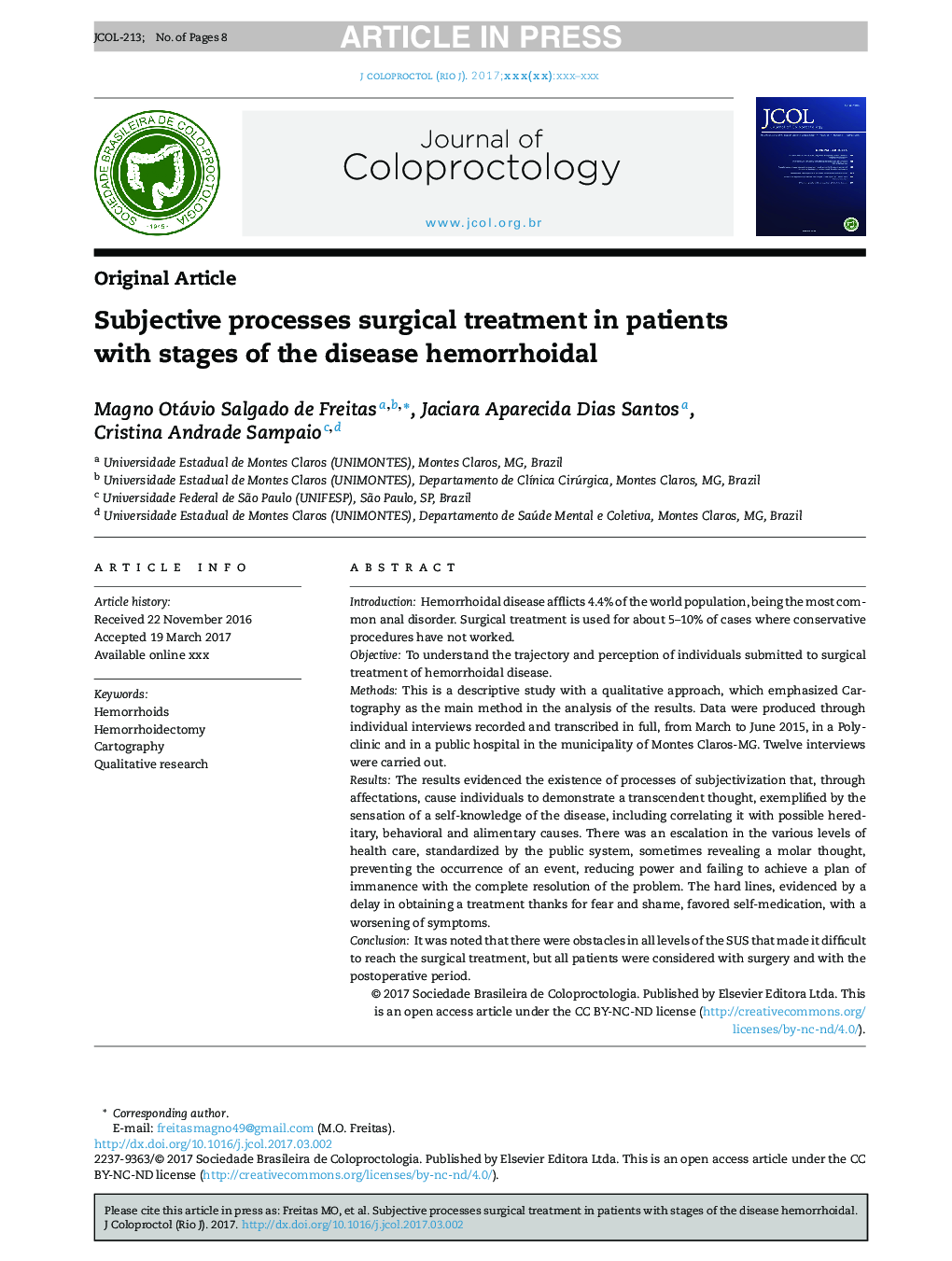 Subjective processes surgical treatment in patients with stages of the disease hemorrhoidal