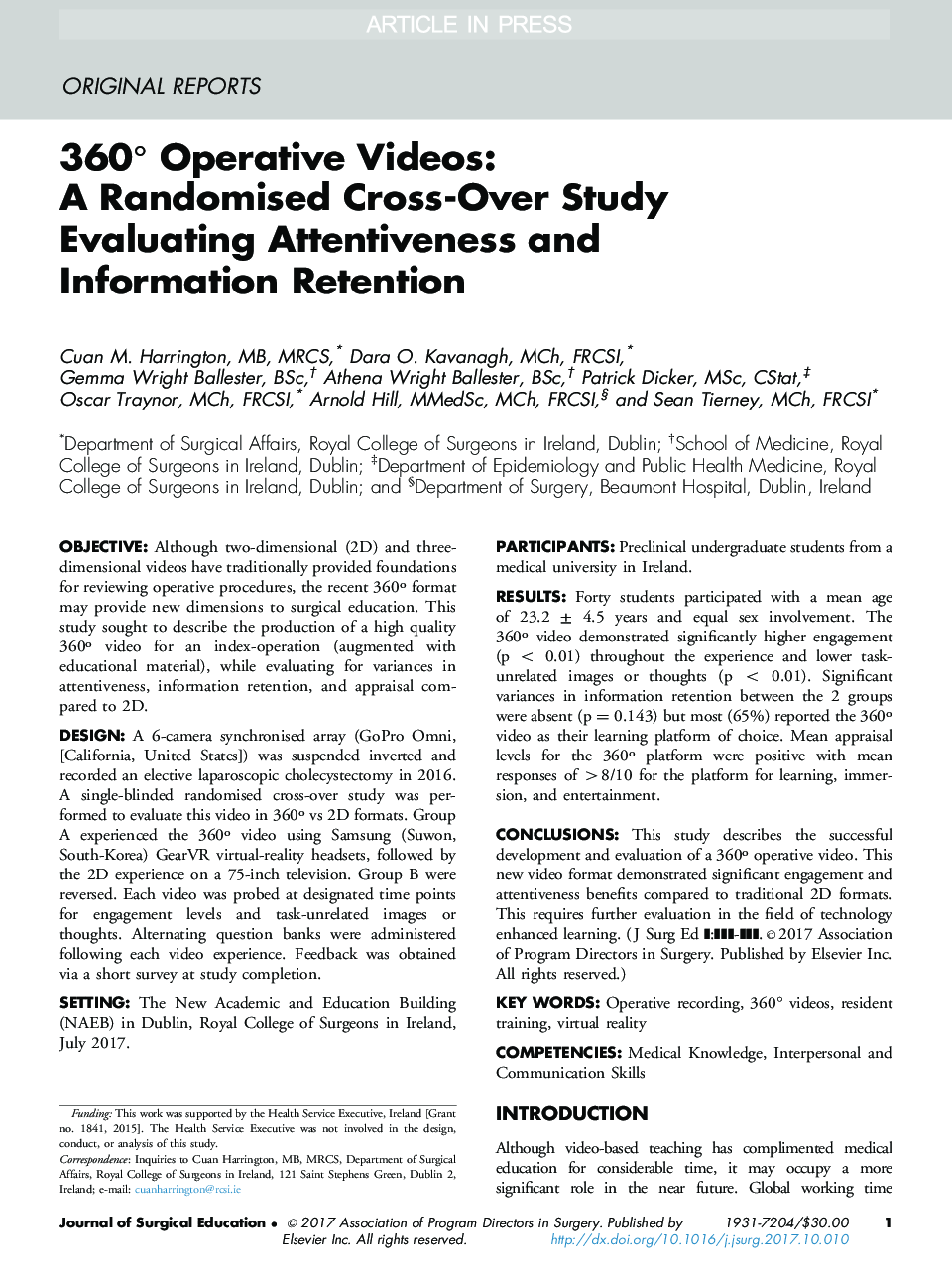 360Â° Operative Videos: A Randomised Cross-Over Study Evaluating Attentiveness and Information Retention